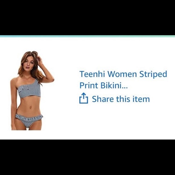 Striped Navy/White One Strap Bikini Med. - Picture 2 of 8